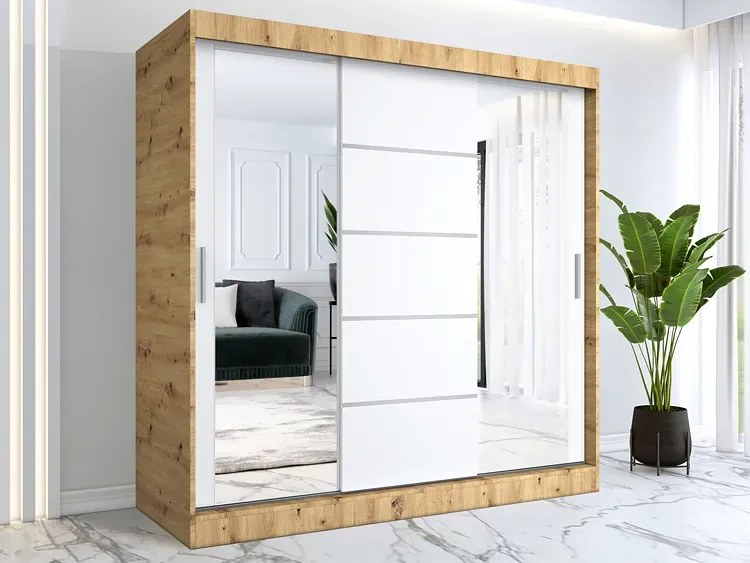Szafa przesuwna 200 cm dąb artisan + biały - Ebia 6X
