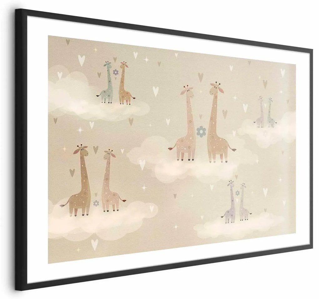 Plakat Zakochane żyrafy 60x40 cm z ramą czarną z marginesem ARTGEIST B