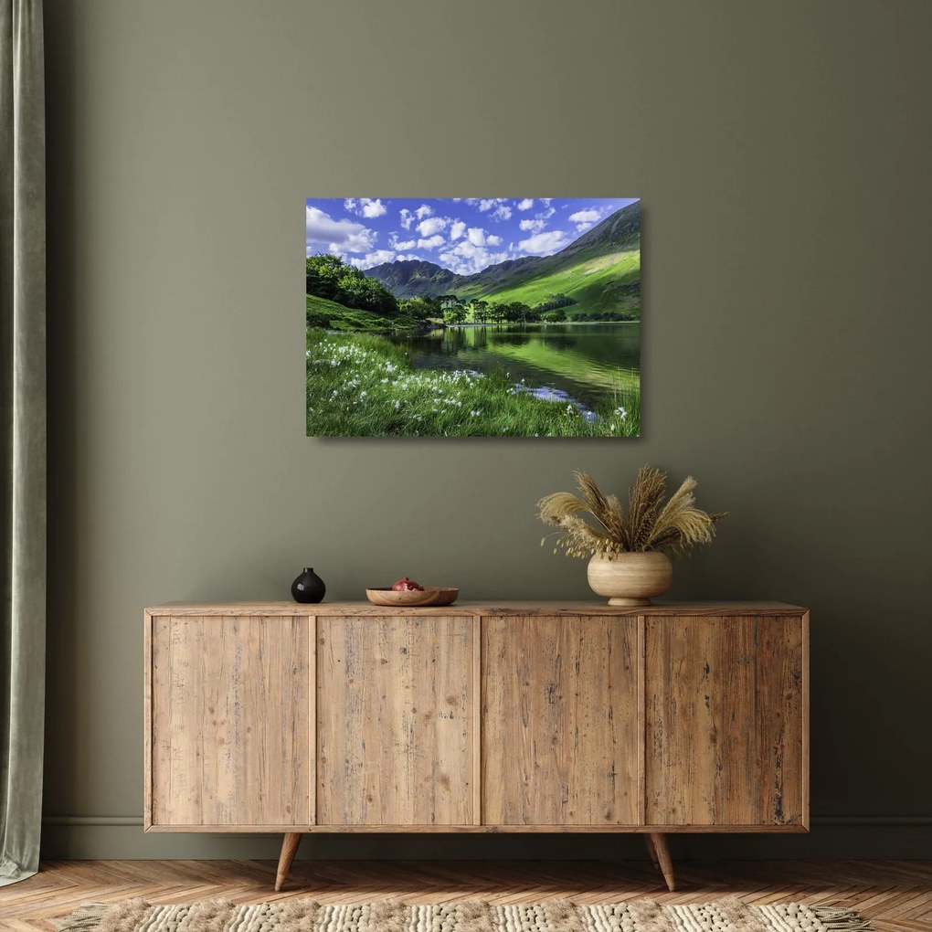 Obraz na szkle - Krajobraz z jeziorem (70x50 cm)