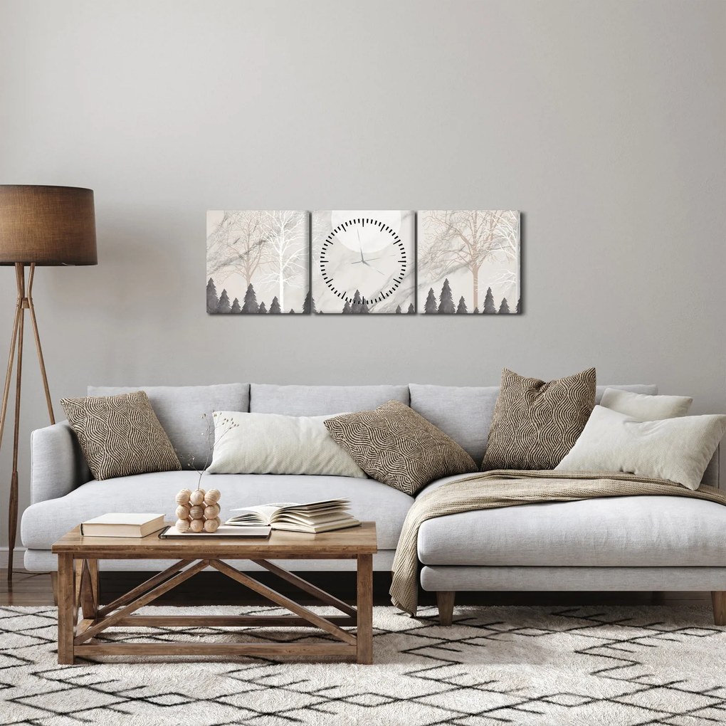 Obraz - Zimowy krajobraz (z zegarem) (90x30 cm)