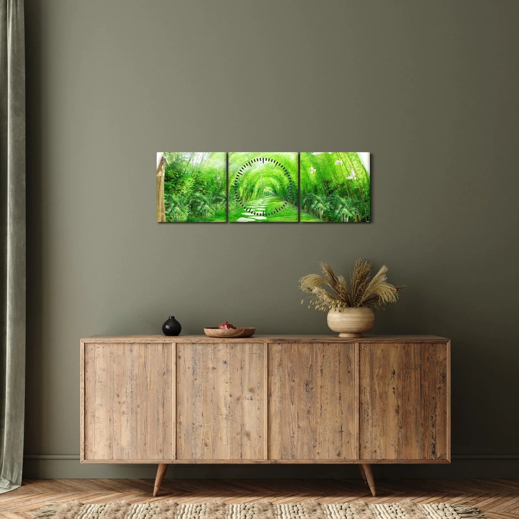 Obraz - Widok na tropikalny ogród (z zegarem) (90x30 cm)