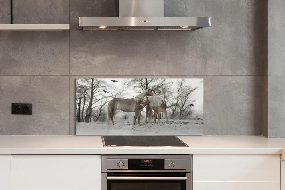 Szkło do Kuchni na Ścianę Zimowa Kraina Jednorożców