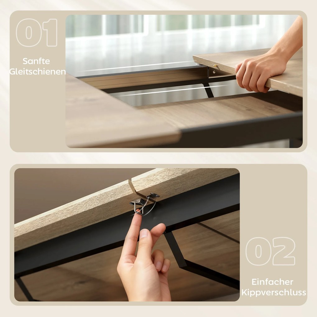 HOMCOM Rozkładany stół dla 6-8 osób, 140-180 cm, prostokątny stół kuchenny z stalową podstawą, drewno naturalne+czarny | Aosom PL