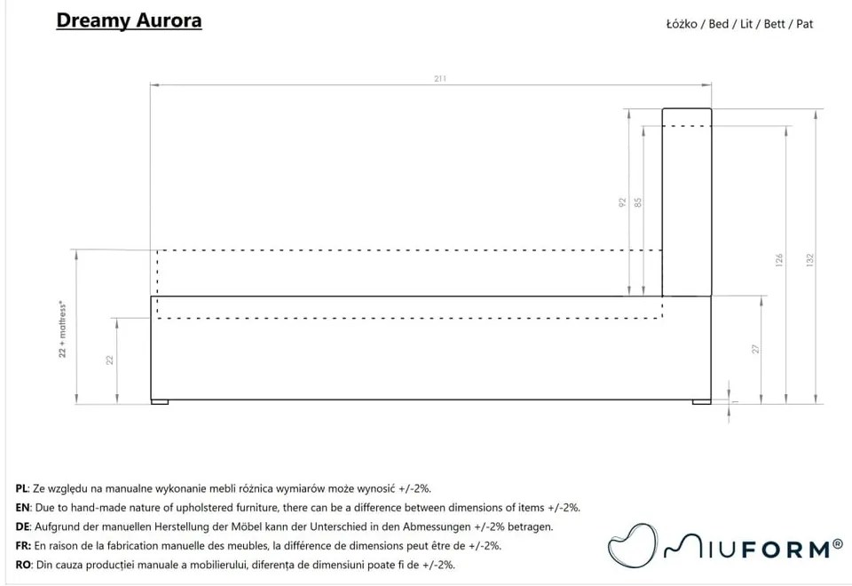 Ceglaste tapicerowane łóżko dwuosobowe ze schowkiem i stelażem 160x200 cm Dreamy Aurora – Miuform