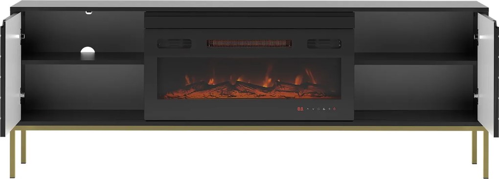 Szafka RTV z kominkiem Aspen 02 czarny/złoty 180 cm