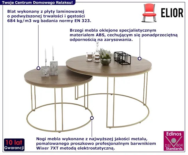 Zestaw stolików 2w1 w stylu glamour złoty + dąb lancelot - Eksa 3X