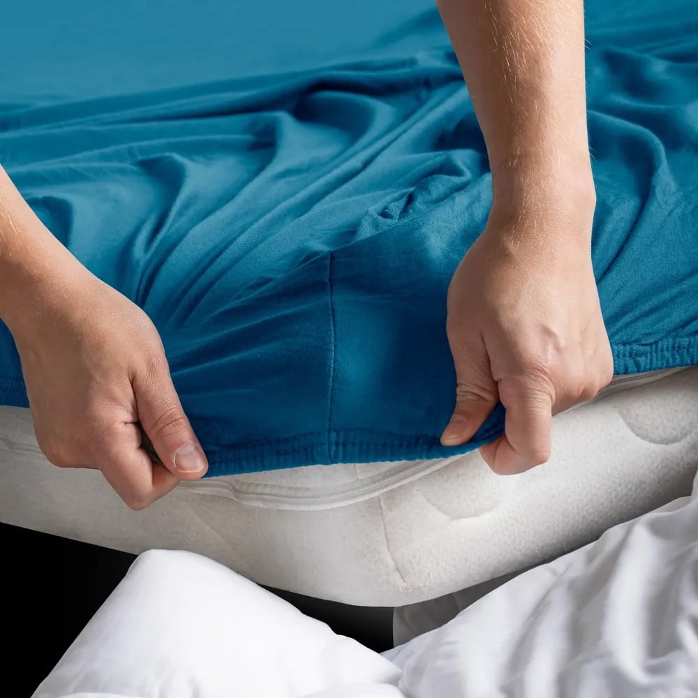 Morskie dżersejowe prześcieradło z gumką 200x200 cm Amber – Restilo