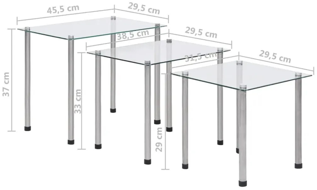 Minimalistyczny komplet 3 szklanych stolików H2-T54