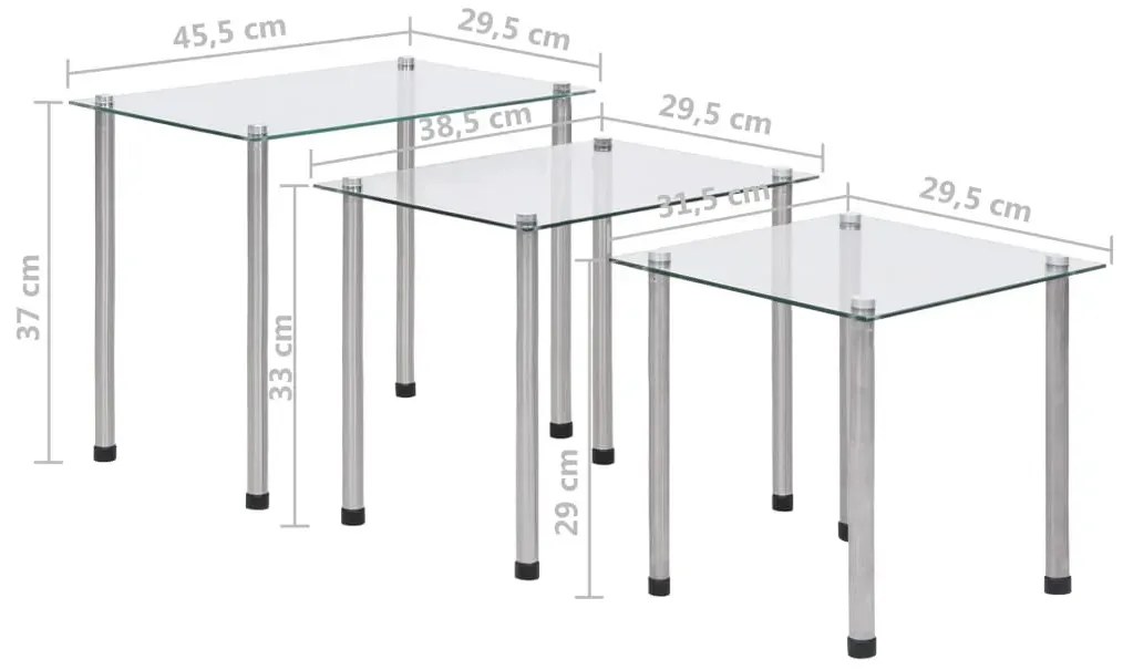 Minimalistyczny komplet 3 szklanych stolików - Lioren