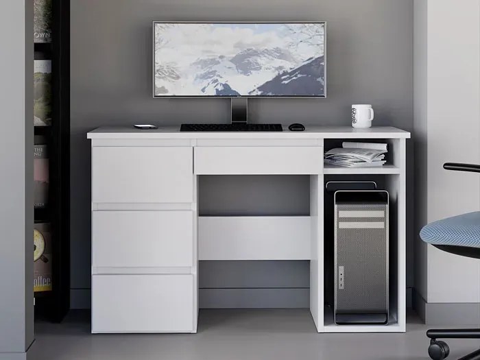 Białe biurko komputerowe z szufladami K8-M74