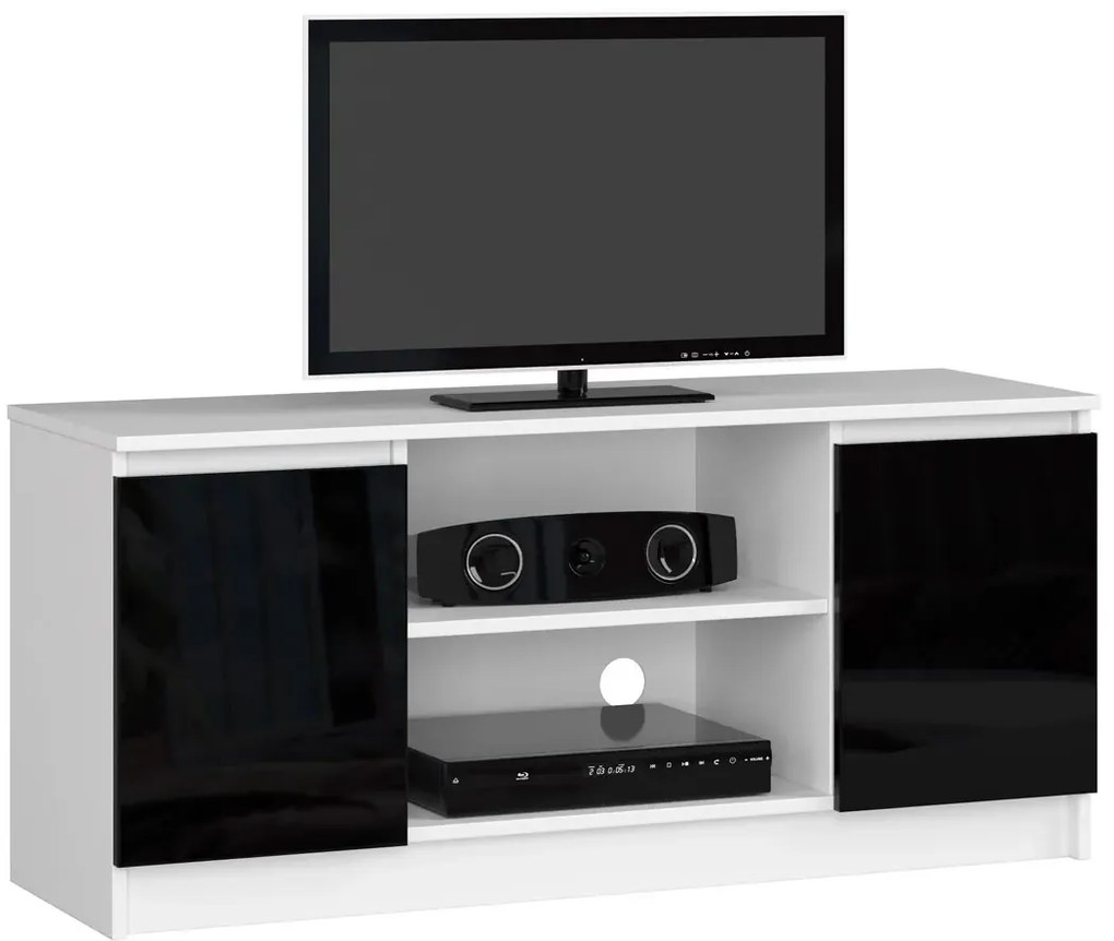 Szafka rtv z dużym blatem biała + czarny połysk L8-A62