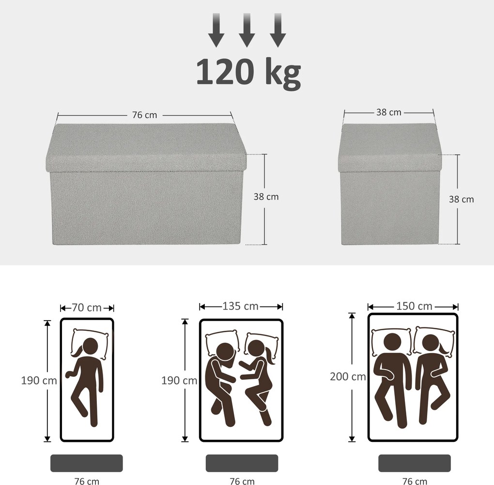 HOMCOM Skrzynka do przechowywania, pufa z miejscem i pokrywą do salonu, sypialni, korytarza, Jasnoszara