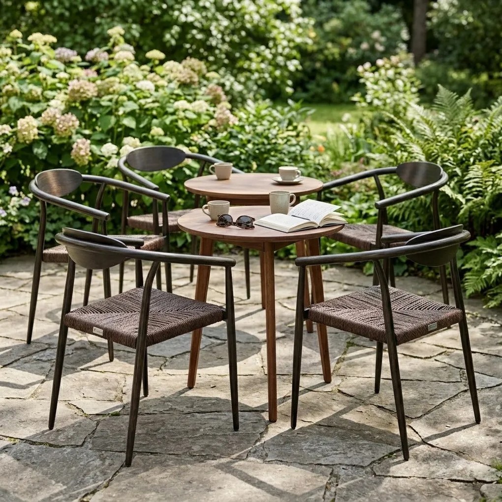 Krzesło Ogrodowe Ciemny brąz 56x61x75 cm Aluminium Plecione Brązowe Sznurki