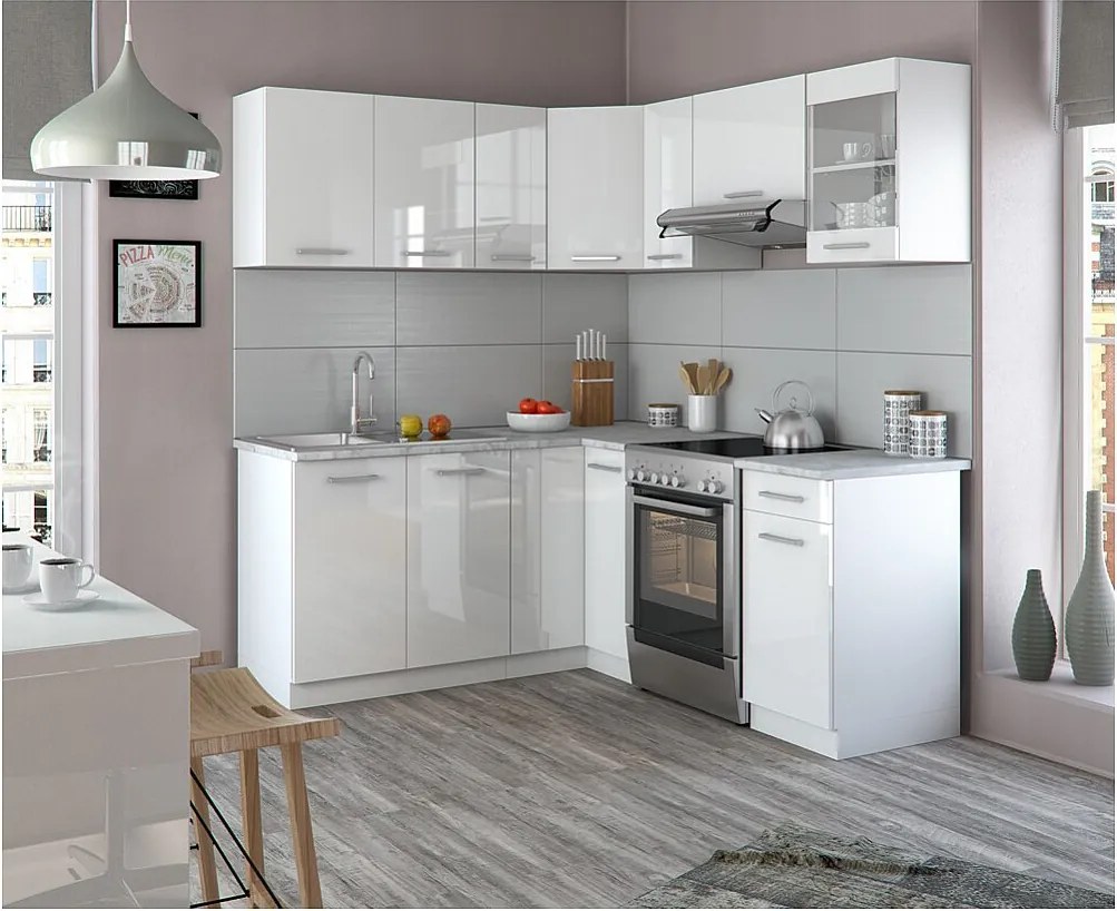 Kuchnia narożna biały wysoki połysk/biały 190x60x81.6 rick