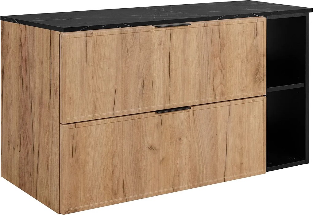 Szafka łazienkowa pod umywalkę, dąb Craft / blat z czarnego marmuru (MDF), 100 (80+20) x 57 x 46 cm