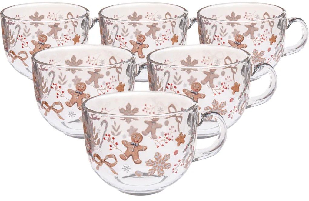 Zestaw 6 szklanych kubków Pierniczek 500 ml