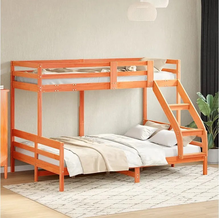 Łóżko piętrowe z litego drewna 80x200/140x200 cm bez materaca - Bezpieczny i kompaktowy design
