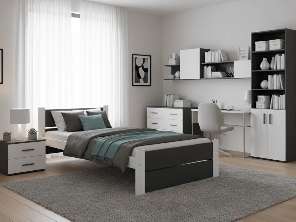 Łóżko IKAROS DOUBLE 90 x 200 cm, antracyt/biały Stelaż: Ze stelażem listwowym rolowanym, Materac: Bez materaca