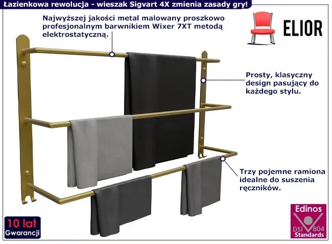 Złoty wieszak łazienkowy w stylu glamour T3-E79