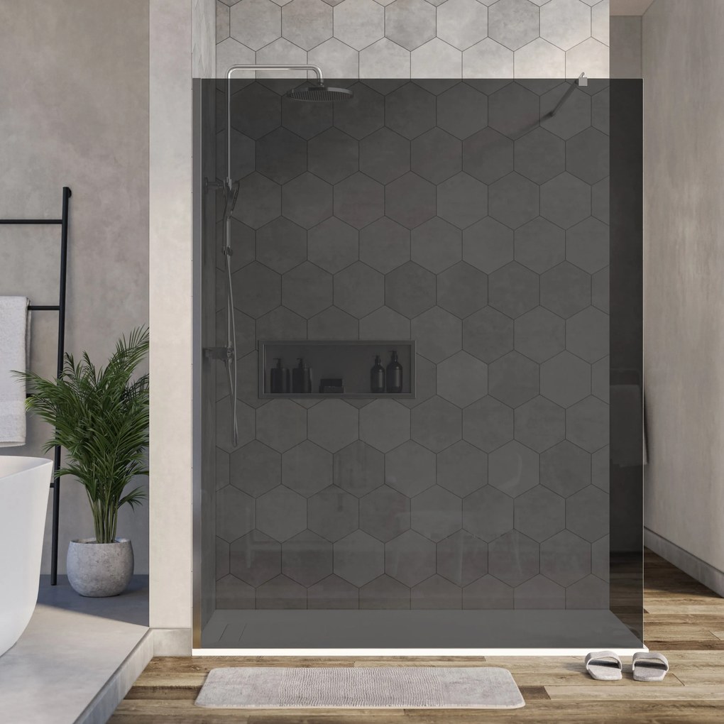 Ścianka prysznicowa Walk-In EX101Graues Glas - 10 mm - Wandprofil Chrom - Breite wählbar