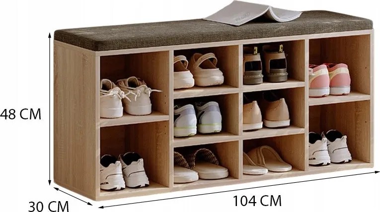 Szafka na buty z siedziskiem ławka nowoczesna dąb sonoma loft 104cm
