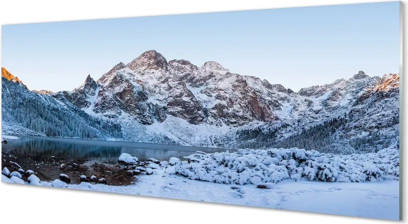 Szklany Panel Zimowe Jezioro w Górach