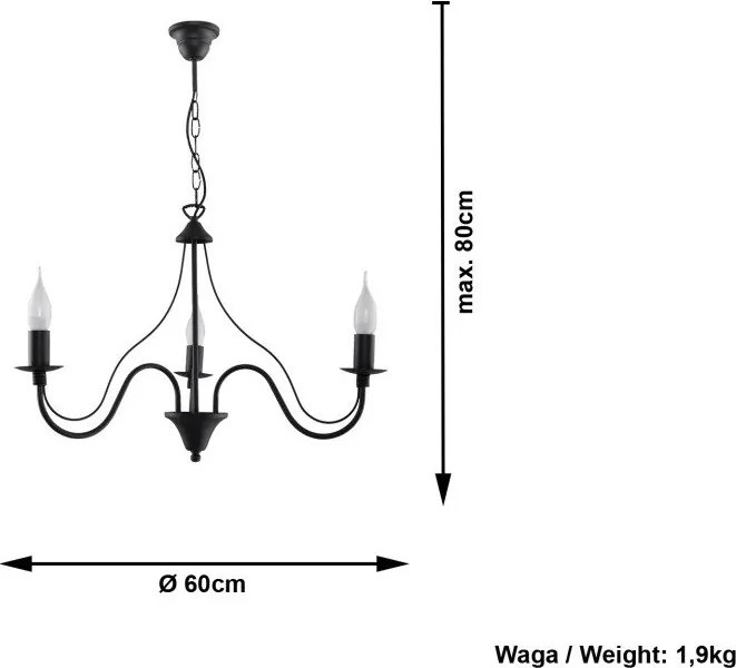 Czarna metalowa lampa wisząca ø 60 cm Fiorano – Sollux