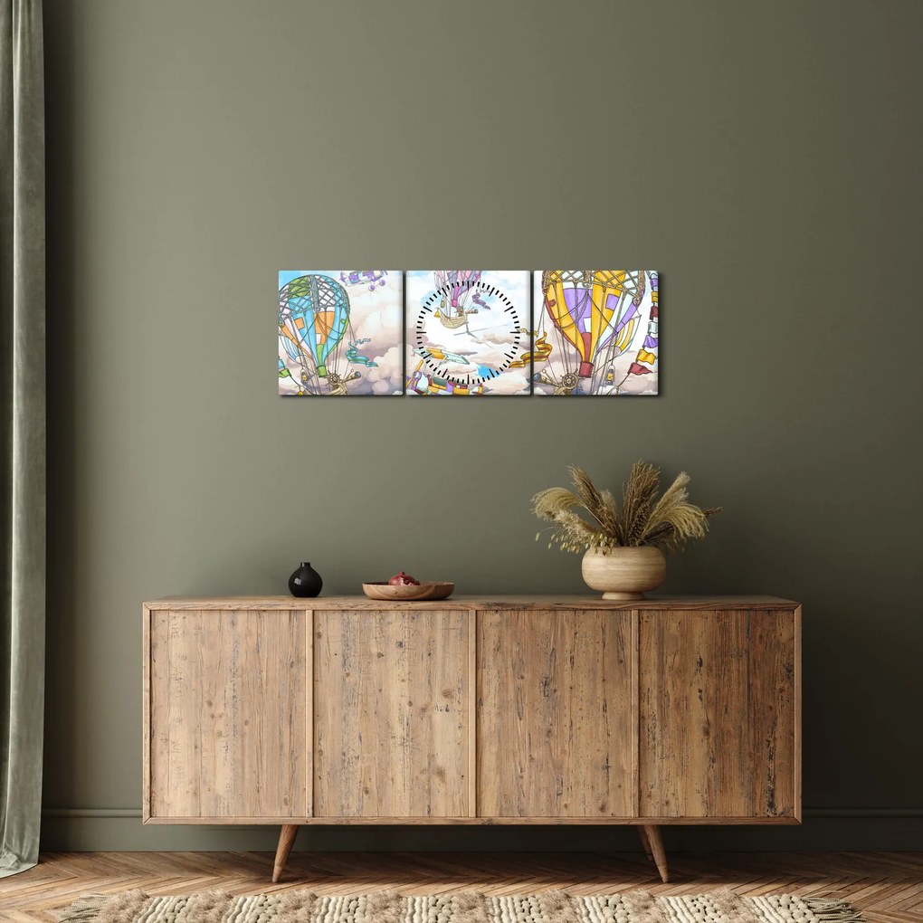 Obraz - Wyprawa w chmurach (z zegarem) (90x30 cm)