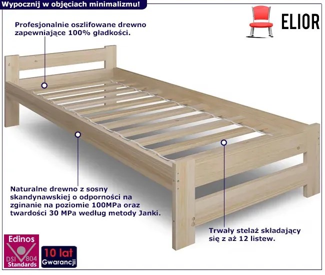 Drewniane pojedyncze łóżko sosnowe ze stelażem 100x200 Glefro 4X