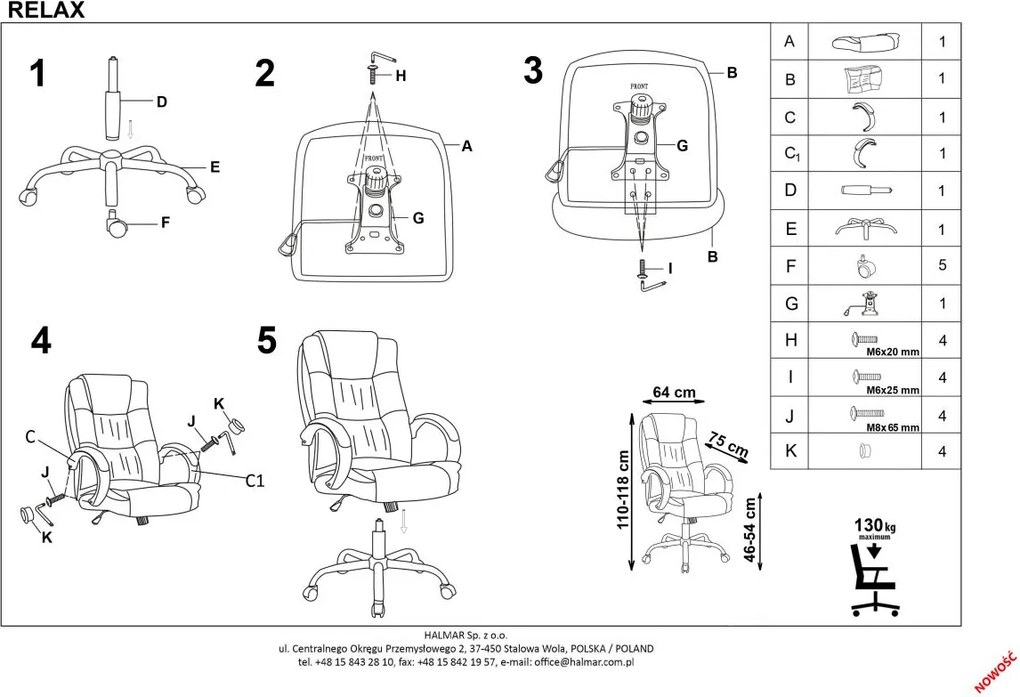 Fotel biurowy tapicerowany tkaniną Relax 2 Halmar