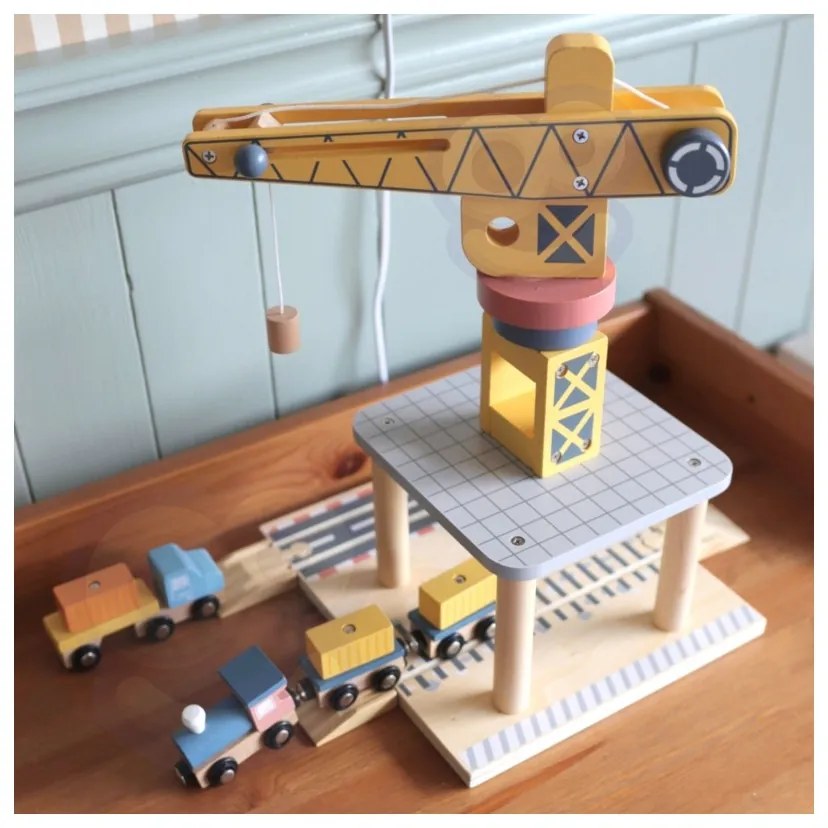 Tooky toy dźwig portowy drewniany zestaw