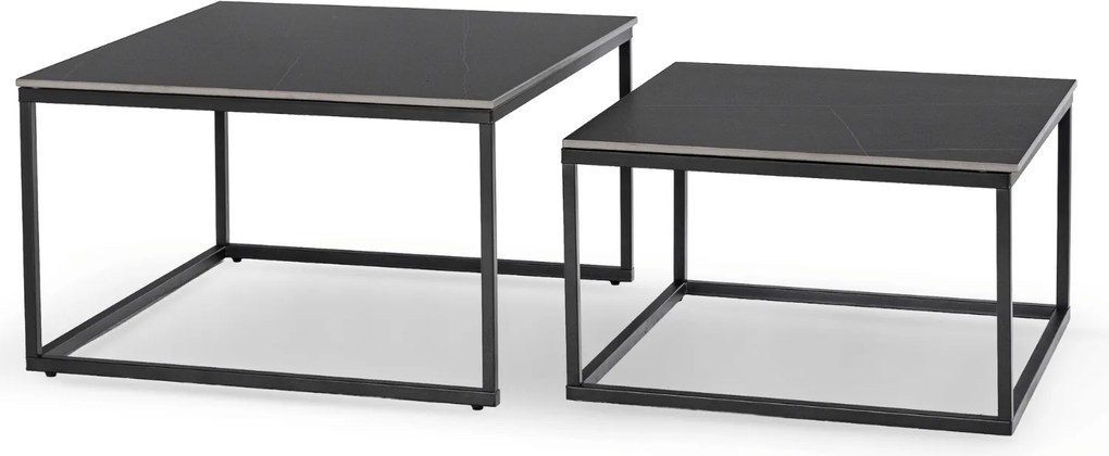 Zestaw Stolików Kawowych TENOR Czarny Marmur/Czarny do Salonu Glamour