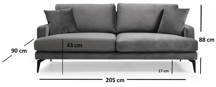 Szara sofa 205 cm Papira – Balcab Home