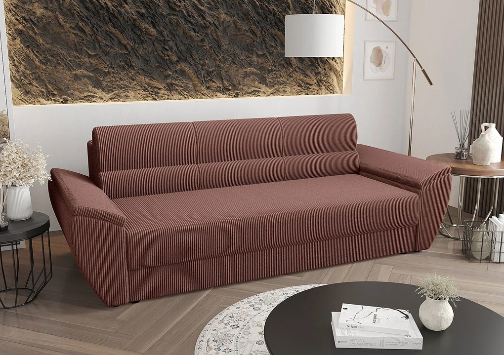 Łososiowa sofa rozkładana z pojemnikiem E9-P06