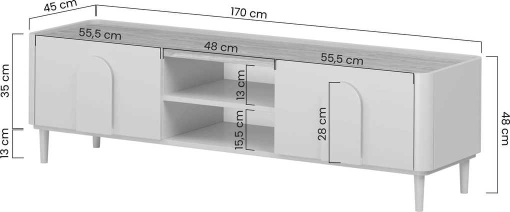 Szafka RTV Amilio 170 cm z szufladą na nóżkach - kaszmir / dąb olejowany / uchwyty dąb jasny