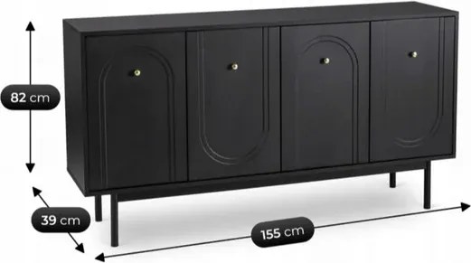 Komoda do Salonu MARLEN 155 cm Czarna Czterodrzwiowa Glamour