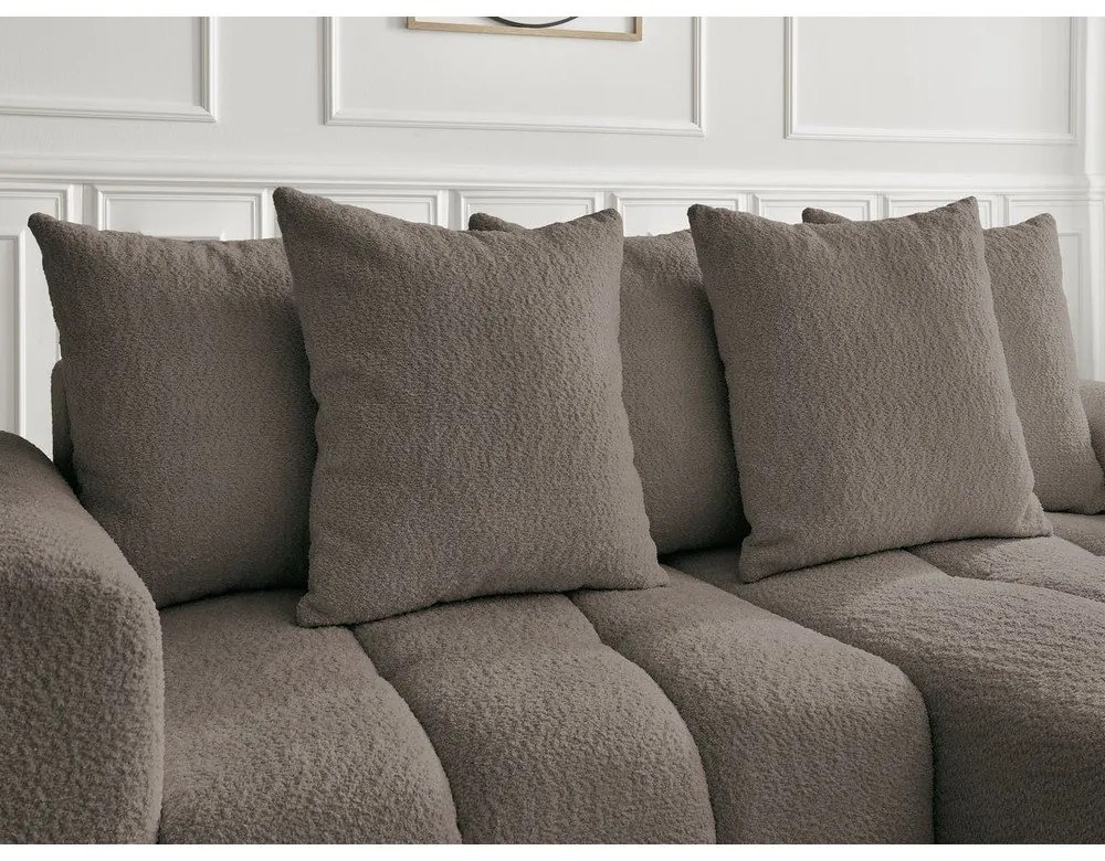 Brązowy rozkładany/ze schowkiem narożnik z materiału bouclé (prawostronny/z szezlongiem) Roxelane – Bobochic Paris