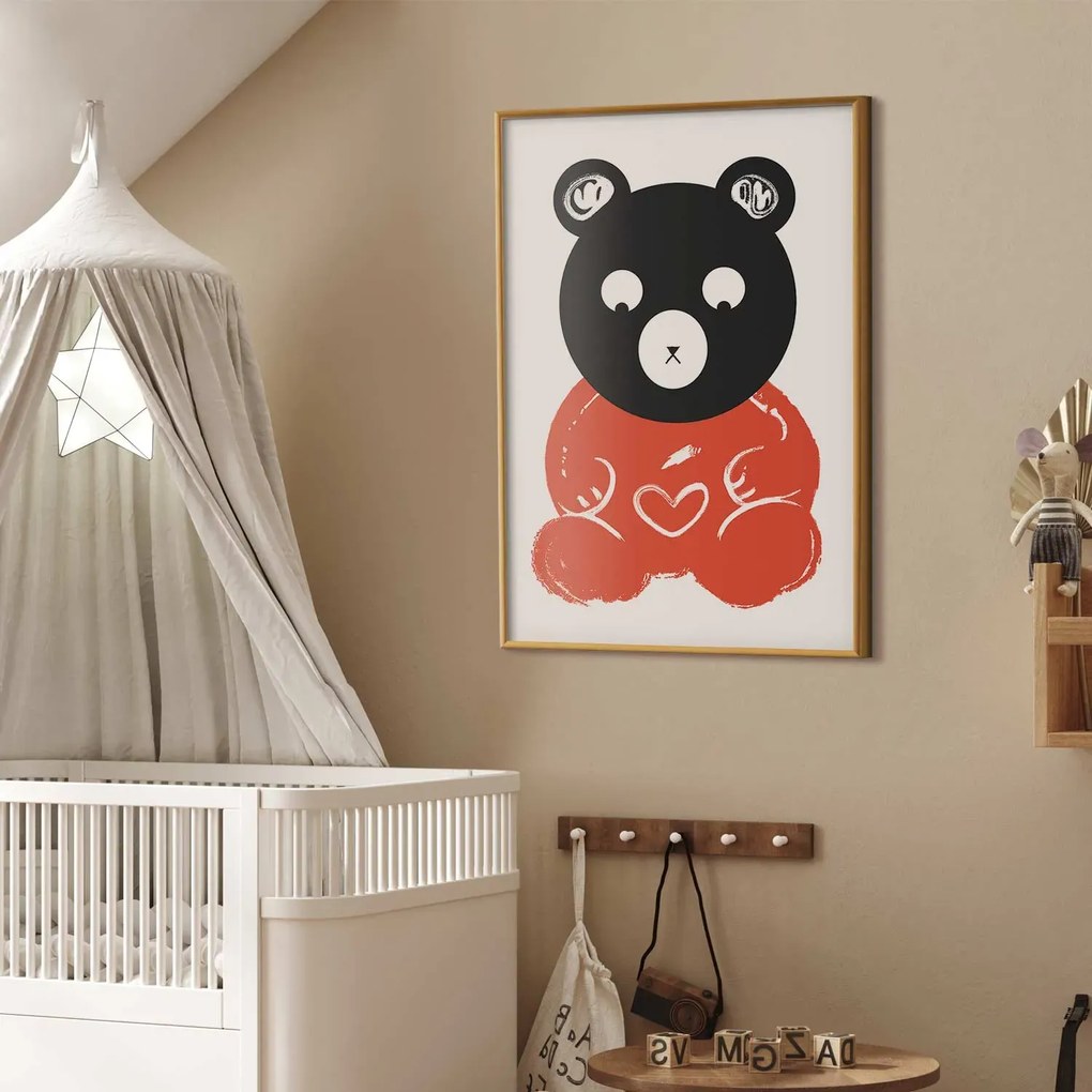 Plakat Zamyślony miś 21x30 cm z ramą złotą bez marginesu ARTGEIST B