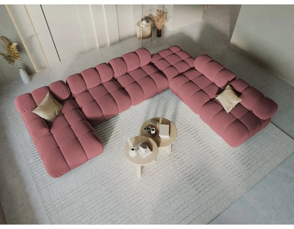 Różowa aksamitna sofa 379 cm Bellis – Micadoni Home