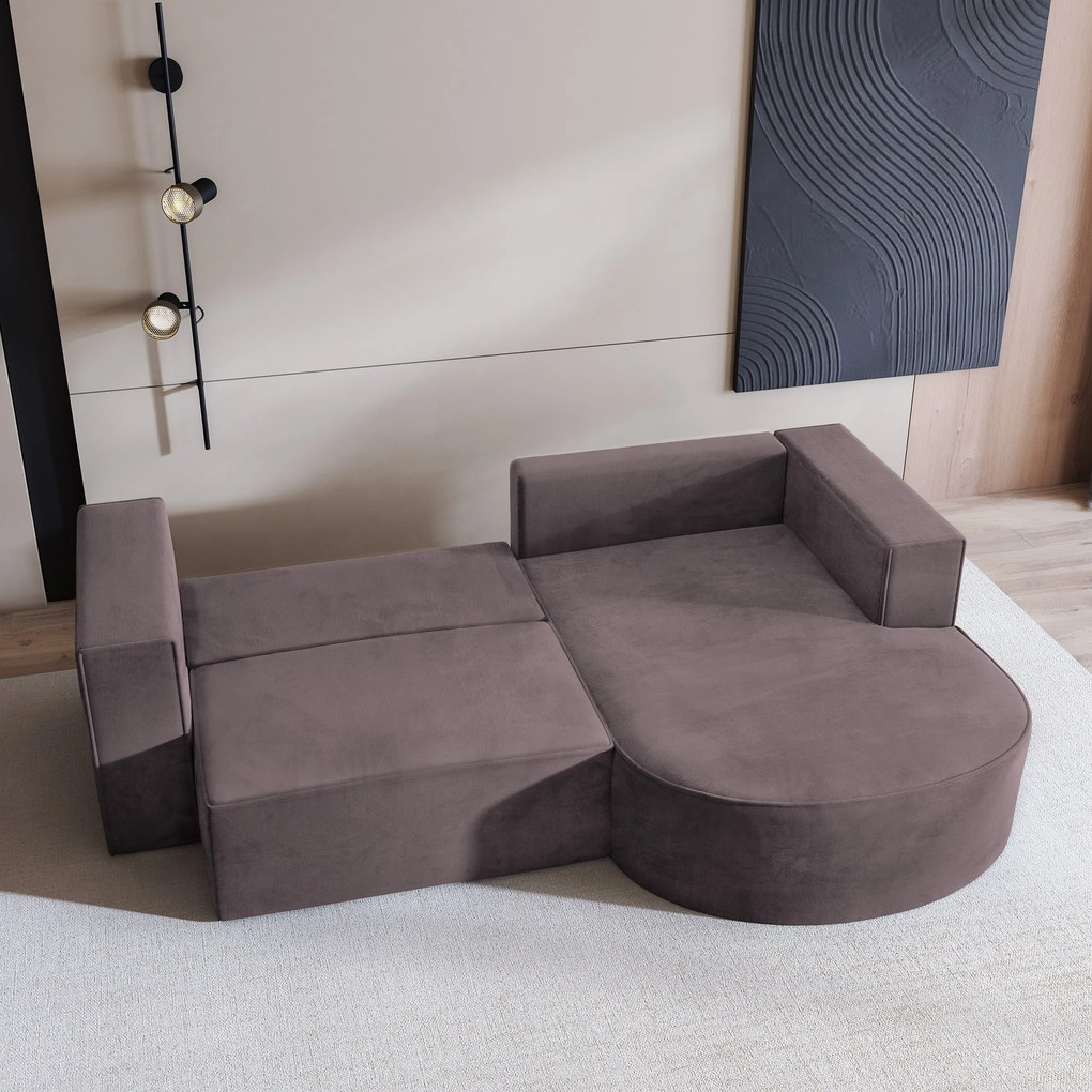 Masseno Narożnik SORELA z funkcją spania i pojemnikiem na pościel Narozniki L, Rozkładana sofa - Wrzosowy, MONOLITH 62