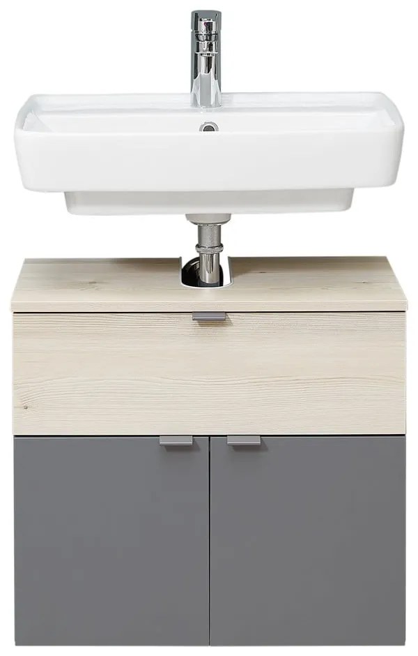 Szara/w naturalnym kolorze wisząca szafka bez umywalki w dekorze sosny 53x60 cm Quickset 394 – Pelipal