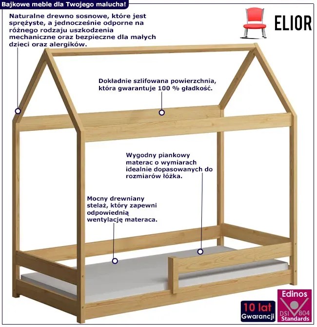 Skandynawskie drewniane łóżko z materacem, sosna Z4-W40