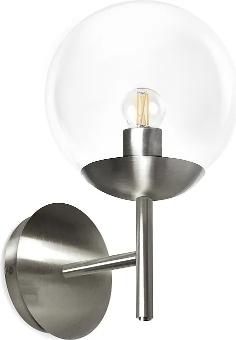 Kinkiet OXY klasyczny i ponadczasowy styl - g?. 20 cm x wys. 32 cm - przezroczysta kula ø20 - wn?trze - E27 40W - IP40 - stal i chrom