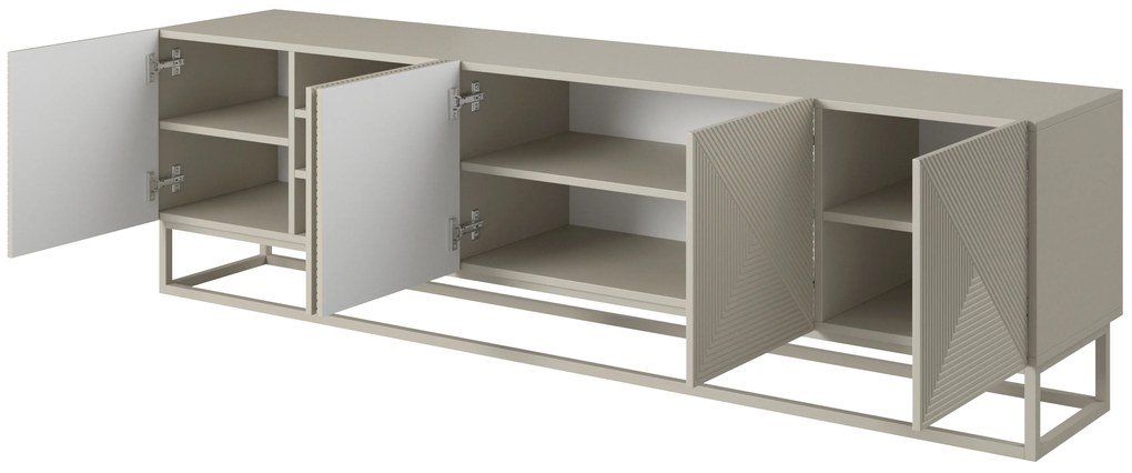 Szafka RTV Asha 200 cm z ryflowanym frontem i kaszmirowym stelażem - kaszmir