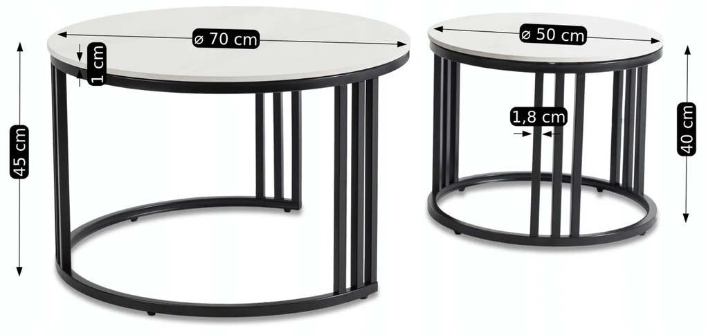 Zestaw Stolików Kawowych JERRY Biały Marmur/Czarny do Salonu Nowoczesny