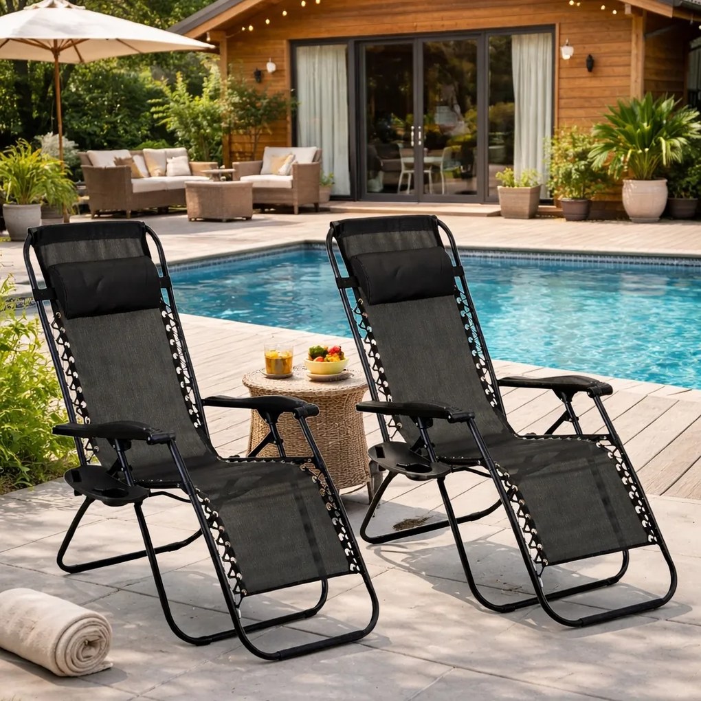 Zestaw 2 składanych leżaków ogrodowych Malibu TDC2502, kolor czarny