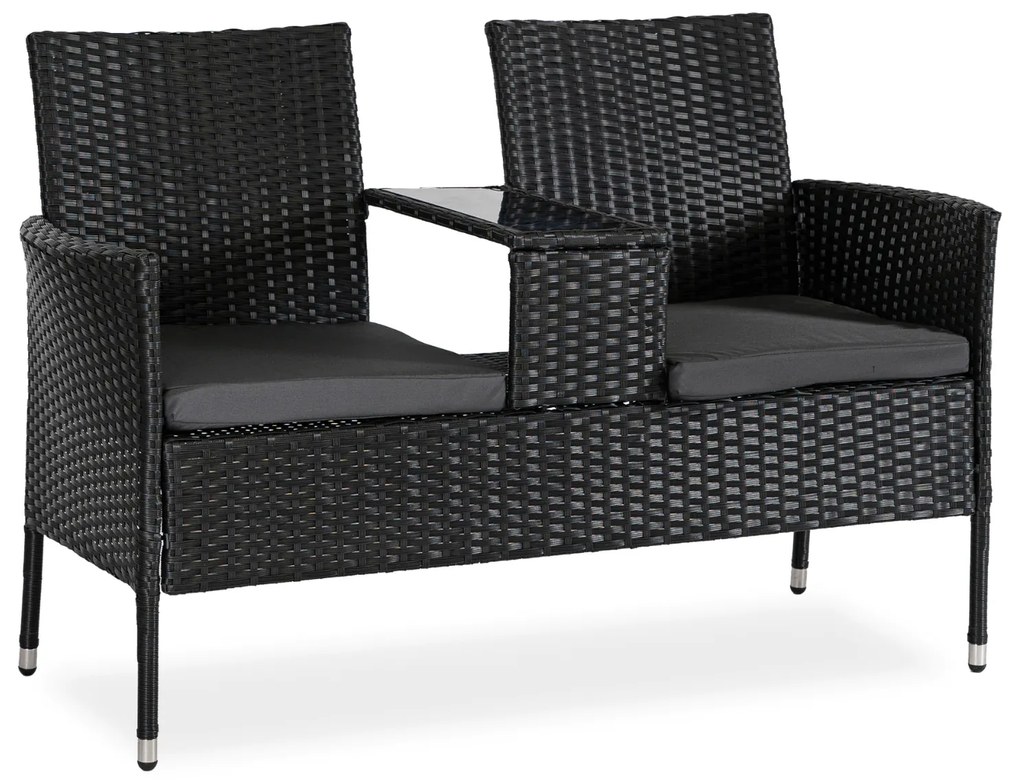 Sofa Ogrodowa Dwuosobowa ze Stolikiem KENT Technorattan Czarna