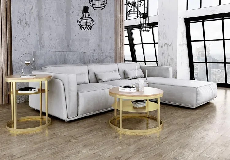 Okrągły stolik kawowy glamour dąb lancelot + złoty S1-T19