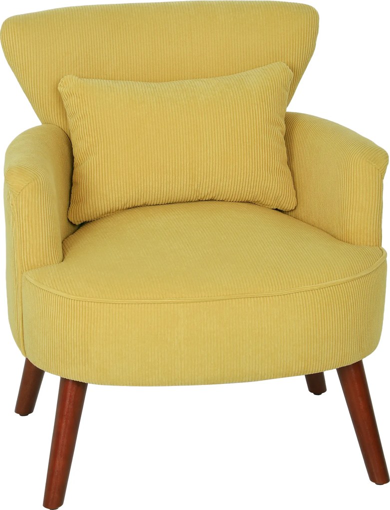 HOMCOM Nowoczesny fotel z poduszką lędźwiową, tapicerowany, nogi z drewna kauczukowego, żółty