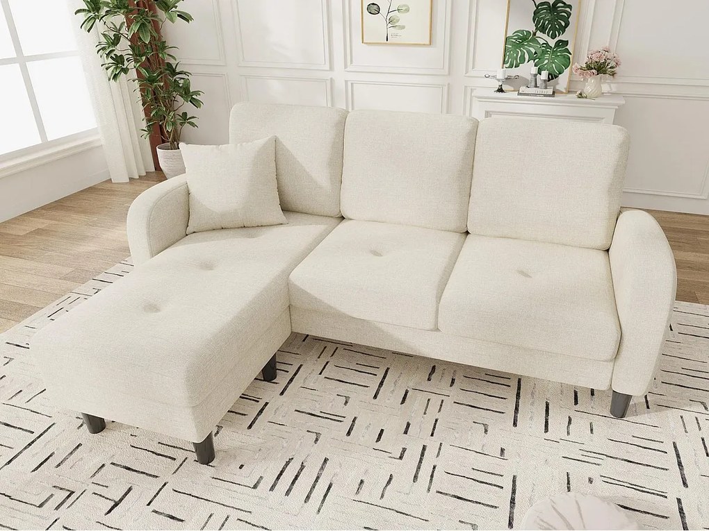 Kanapa narożna z szezlongiem - 3-osobowa - tkanina bawełniana i lniana - Jasny beżowy